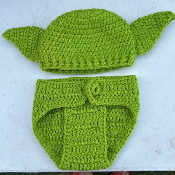 Handmade Other - NWOT Baby YODA Costume Hand Crochet Hat & Diaper Cover Outfit Star Wars photo op